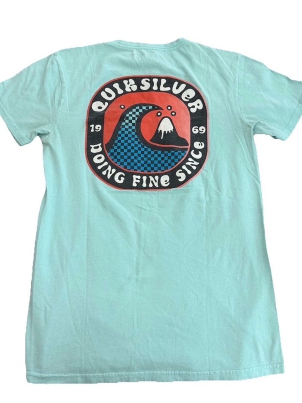 Doing Fine Since 1969 QuikSilver blue print surf skate T-shirt short sleeve - Sm